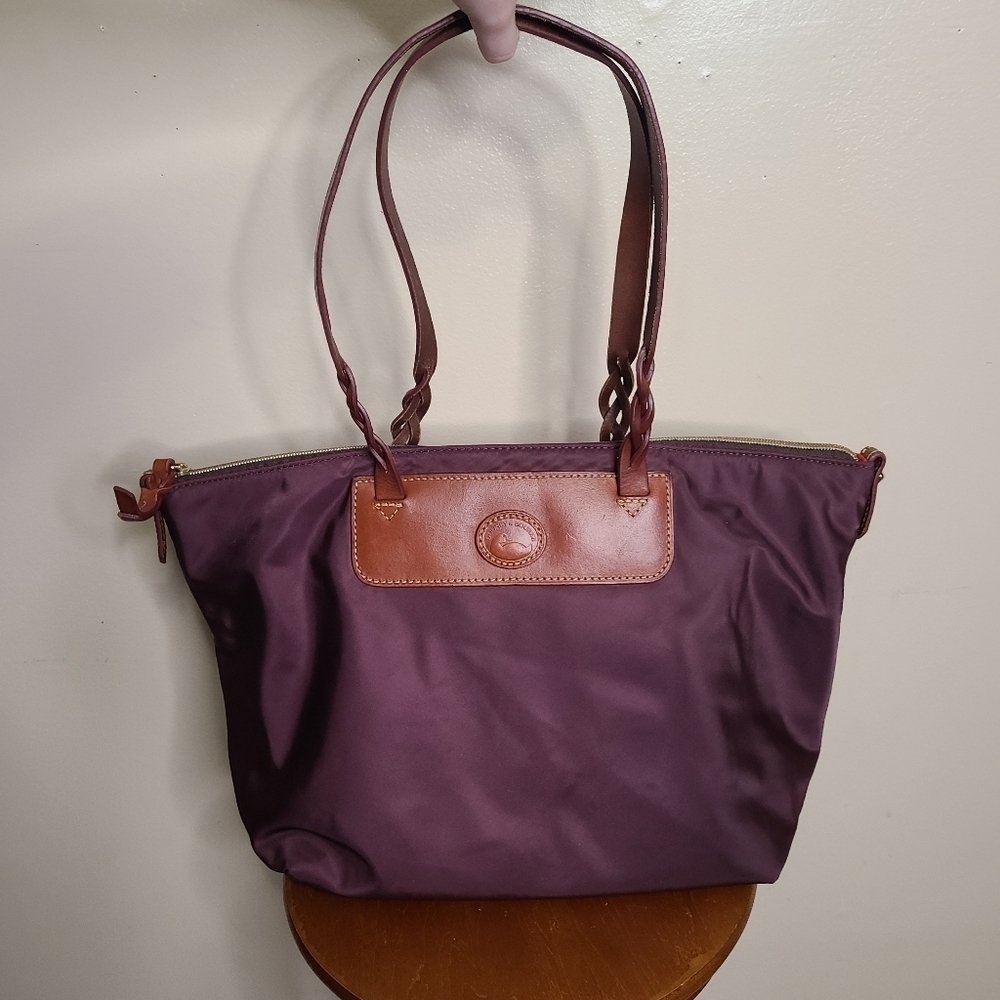 Dooney & Bourke Maroon Braided Handle Nylon Tote